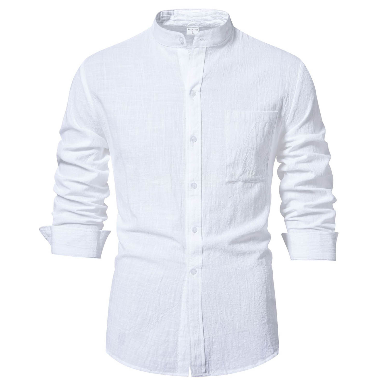 thumbnail image 4 of 2025 Camisa de manga larga de algodón y lino liso para hombre: corte holgado, botones, informal para la playa o acampadas, 4 of 8
